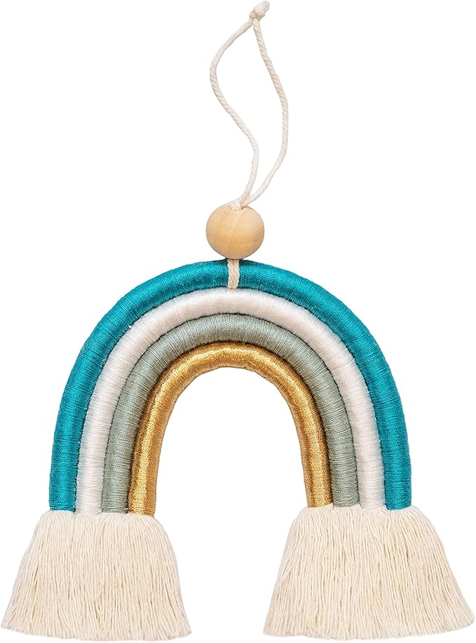 Mila Millie Macrame Wall Hanging | Handmade Woven Tassel Ornament for Home or Nursery Baby Kids Room Decor | Boho Nordic Scandinavian Style (Blue Gold)