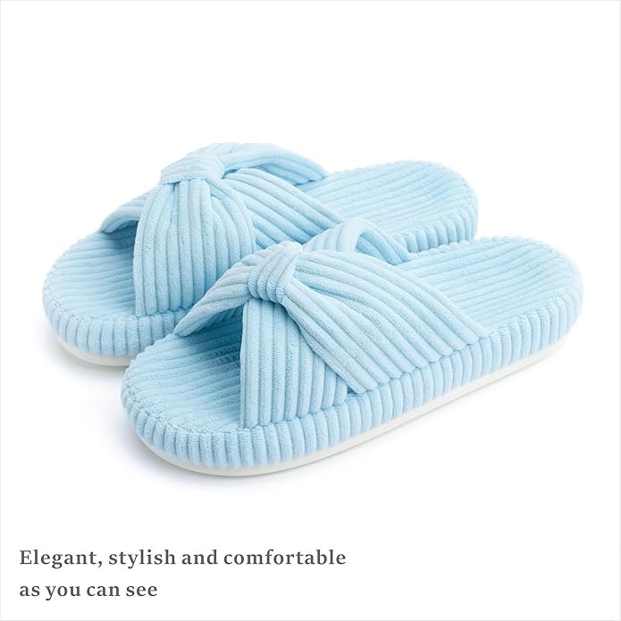 Chantomoo Slippers for Women Memory Foam House Bedroom Corduroy Bow Crossbands Slipper Shoes Comfy Trendy Gift Slippers
