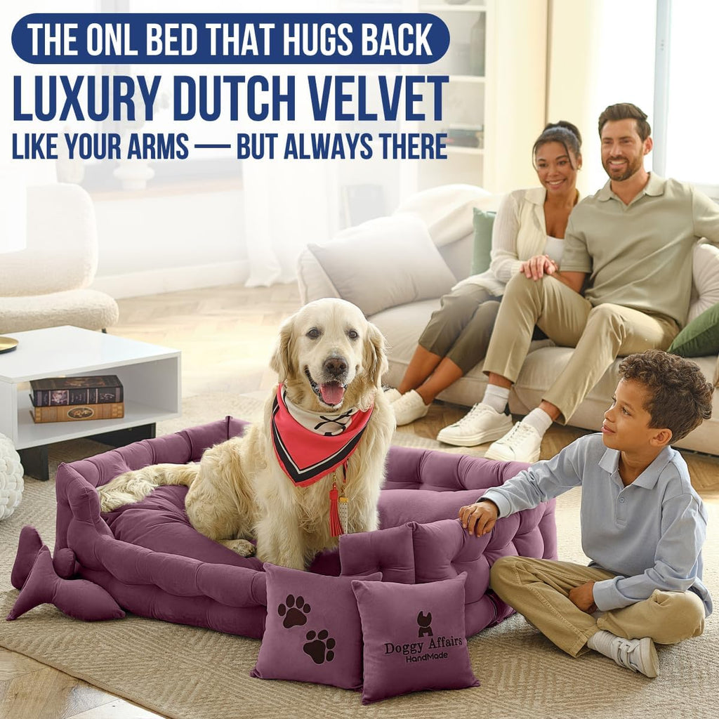 Luxury Dog Bed Chesterfield – Handcrafted Velvet Throne for Dogs | Joint Support, Calming & Temp-Regulating Comfort | Durable 5+ Years, Anti-Claw, Washable 100+ Times – XL, Purple