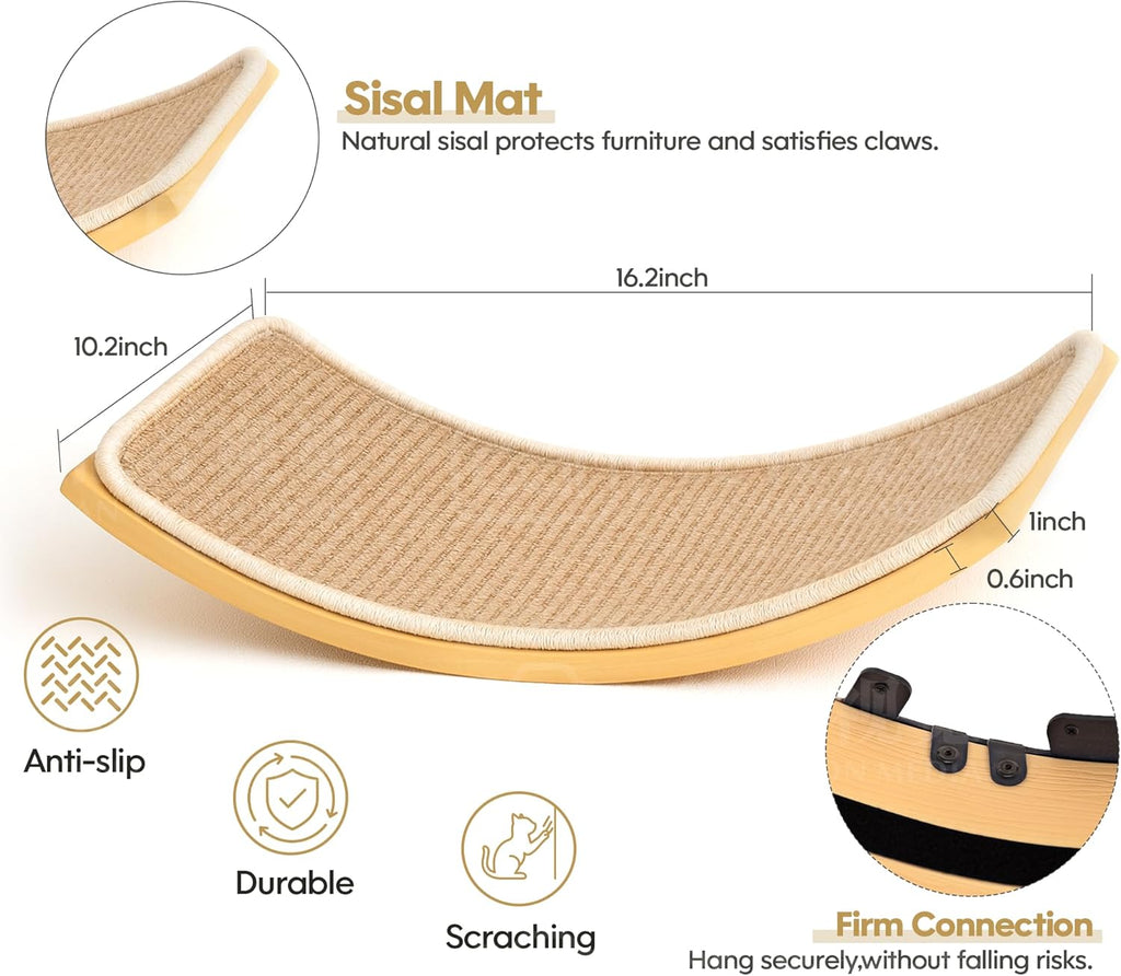 Cat Wall Shelves with Sisal Pads, 4-Piece Wooden Cats Furniture Set with Cat Window Perch, Flat Shelf & Sisal-Clad Steps for Climbing and Scratching