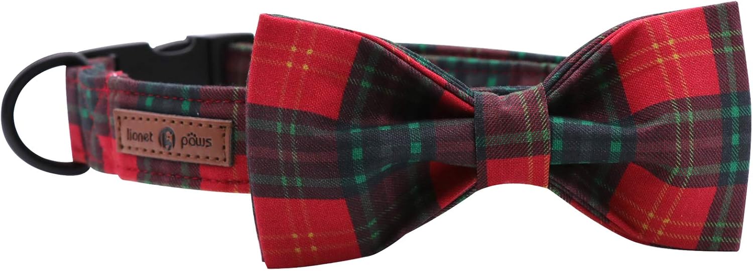 Lionet Paws Christmas Dog and Cat Collar with Bowtie,Soft and Comfortable,Adjustable Collar