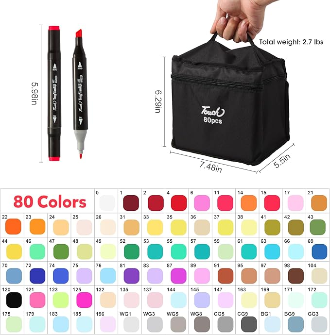 80 Colors Dual Tips Alcohol Markers, Permanent Sketch Art Markers Pens Set with Pen Holder for Kids Adults Coloring,Painting, Sketching, Illustrations