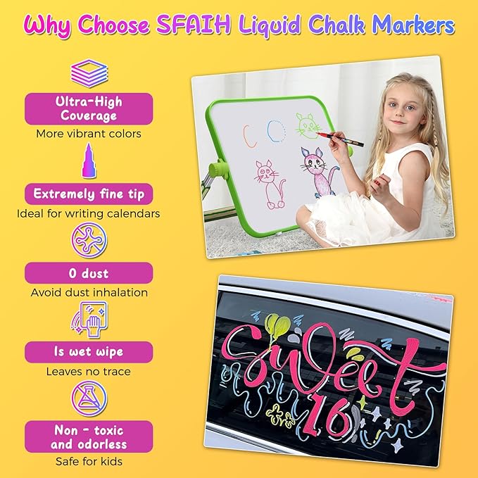 SFAIH Liquid Chalk Markers for Bhalkboard - [Highlighter Marker Pen for LED light board], 0.7-1mm Fine Tip, 30 Colors, Chalk Pens for Chalkboard, Calendar, Windows, Glass
