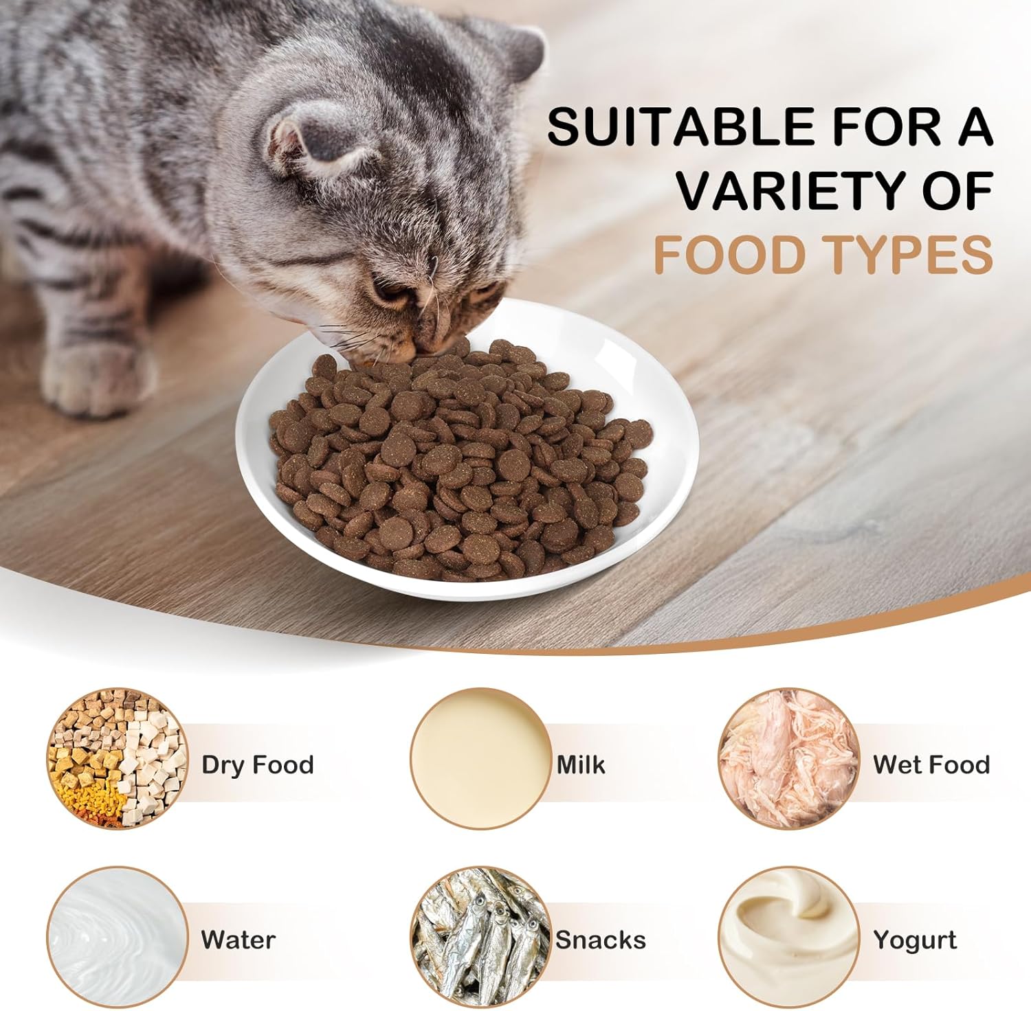 TRUVIC 4 Pack Ceramic Cat Food Bowls, 5.9 Inch Ceramic Cat Dishes Set for Indoor Cats and Small Dogs, Anti Whisker Fatigue Kitten Bowls, Wide Shallow Kitten Plates for Food and Water (Cute Face)