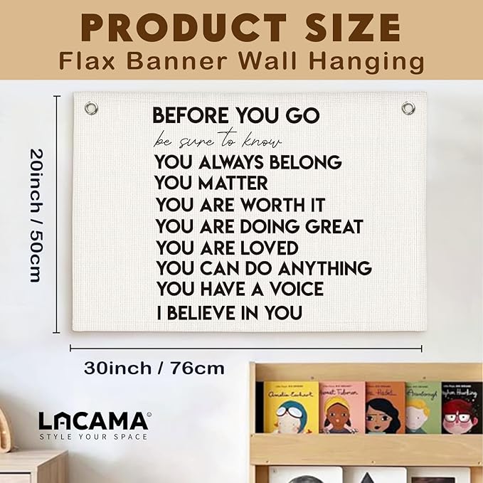 Lacama Mental Health Positive Affirmations Inspirational Wall Art for Classroom Therapist Office Decor, Inspirational Wall Hanging Banner Decor for Kids Teen Room Bedroom Playroom 30x20 Inch