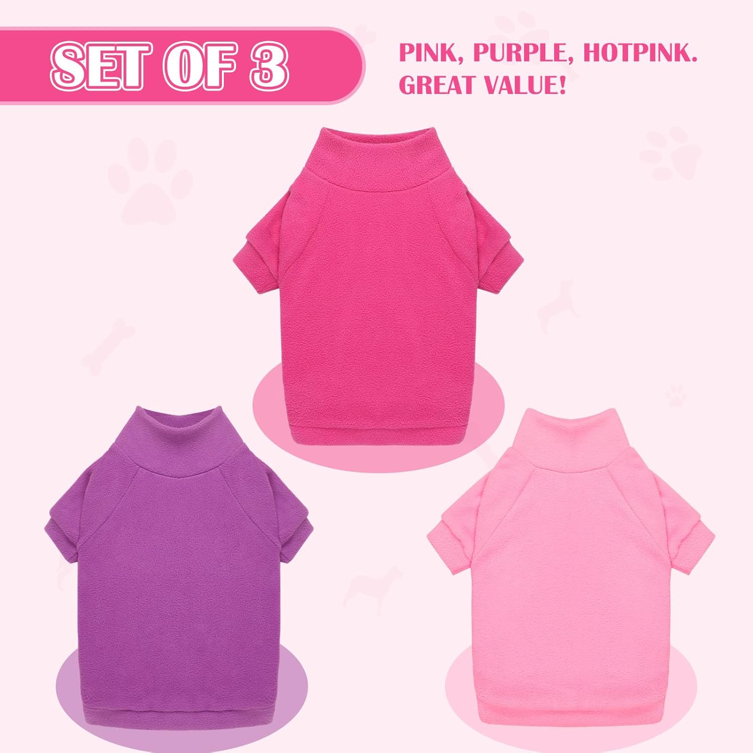 3 Pack Dog Sweaters for Large Dogs, Fleece Dog Sweater Large Pet Clothes Turtleneck Soft Warm Sweatshirt Boy Girl Pet(Pink+Hotpink+Purple,XL)