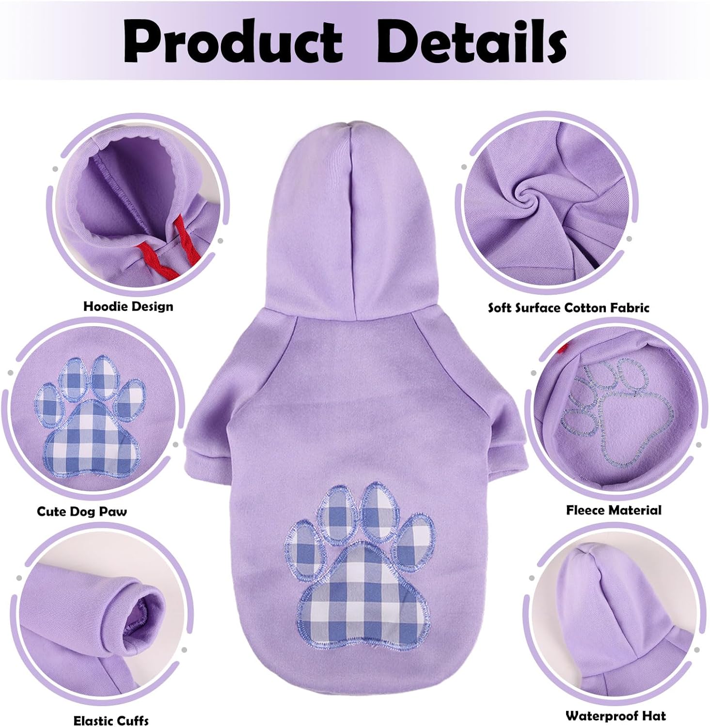 SAWMONG Dog Hoodie,Flannel Pet Hooded Sweater with Hat Puppy Pullover Sweater Shirt,Dog (Purple,L)