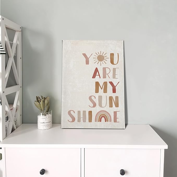 PHAMTE Wall Art You Are My Sunshine Wall Decor,Boho Nursery Decor,You Are My Sunshine Boho Sun Sunshine Rainbow Canvas Framed Wall Decor Home Teens Girls Kids Nursery Classroom Bedroom Living Room(16x24 Inch)
