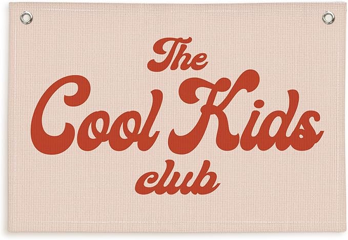 Lacama The Cool Kids Club for Toddler Room Playroom Bedroom Decor Retro Nursery Decor Linen Hanging Banner Flags,Pink Banner Cool Room Decor for Boy Girls,Kids Christmas Gifts 30x20 in