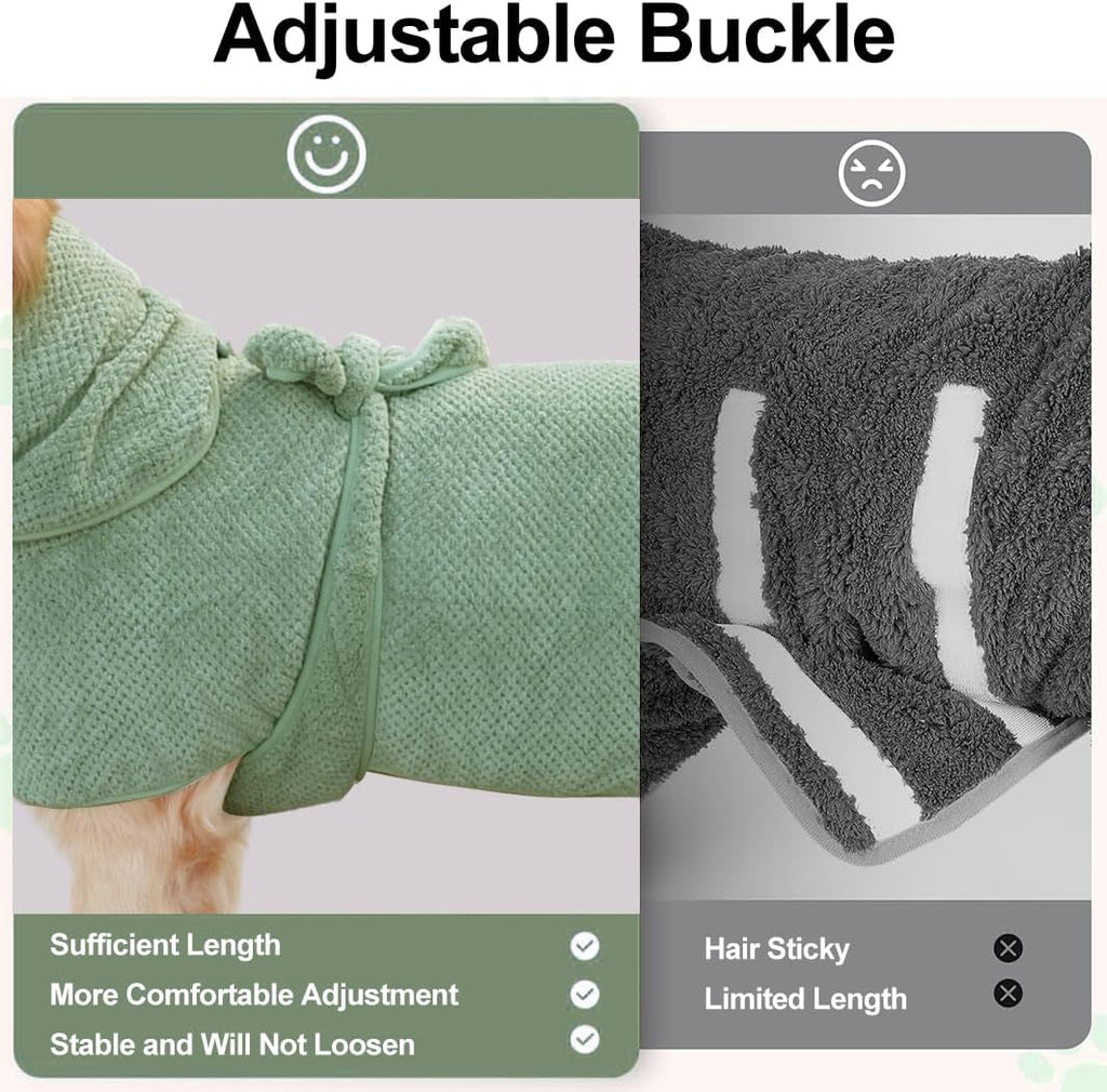 Medium to Large Size Dog Bathrobe, Quick Drying Super Absorbent Used for After Bathing, Warm Dog Towels, Adjustable Hoodies and Belts for Pet Dogs Bath Clothes Products(Green Jacquard, 2XL)