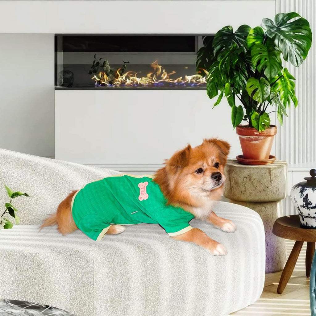 TONY HOBY Dog Pajamas, Dog Recovery Suit After Surgery, Soft Dogs Dogs Jumpsuit Shirts for Small Medium Dogs (Green, Boy, S)