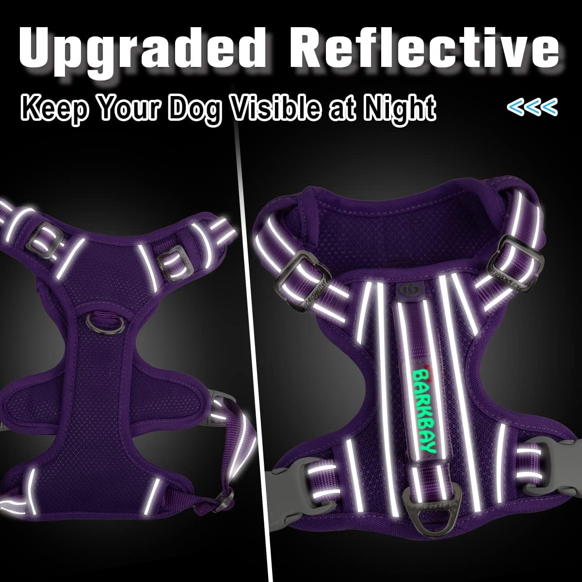 BARKBAY Dog Harness No Pull with ID Tag Pocket - Heavy Duty, Reflective, Easy Control for Large Dogs(Purple,L)