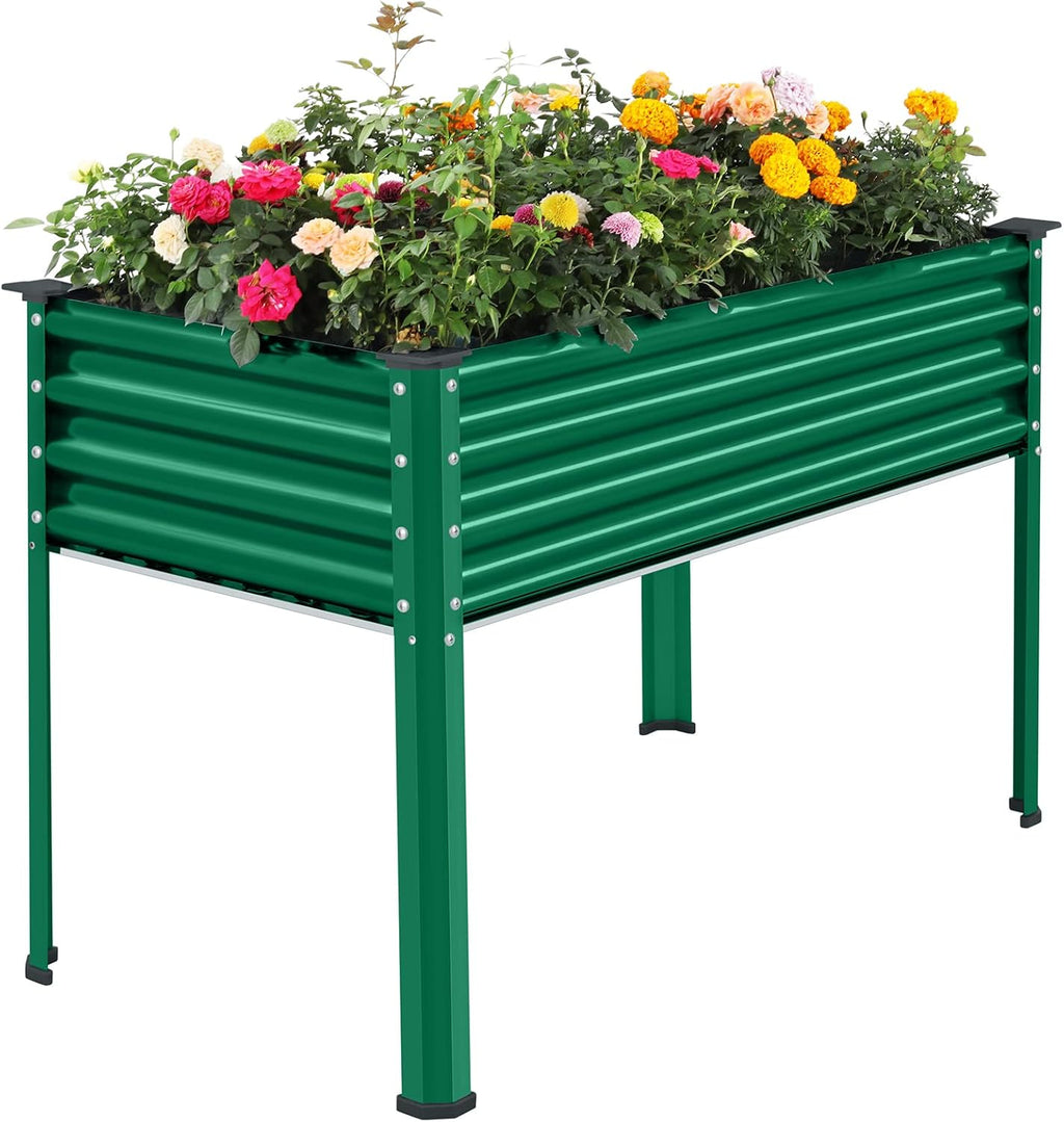 Land Guard Galvanized Oval Large Metal Raised Garden Bed with Legs for Vegetables (Green)