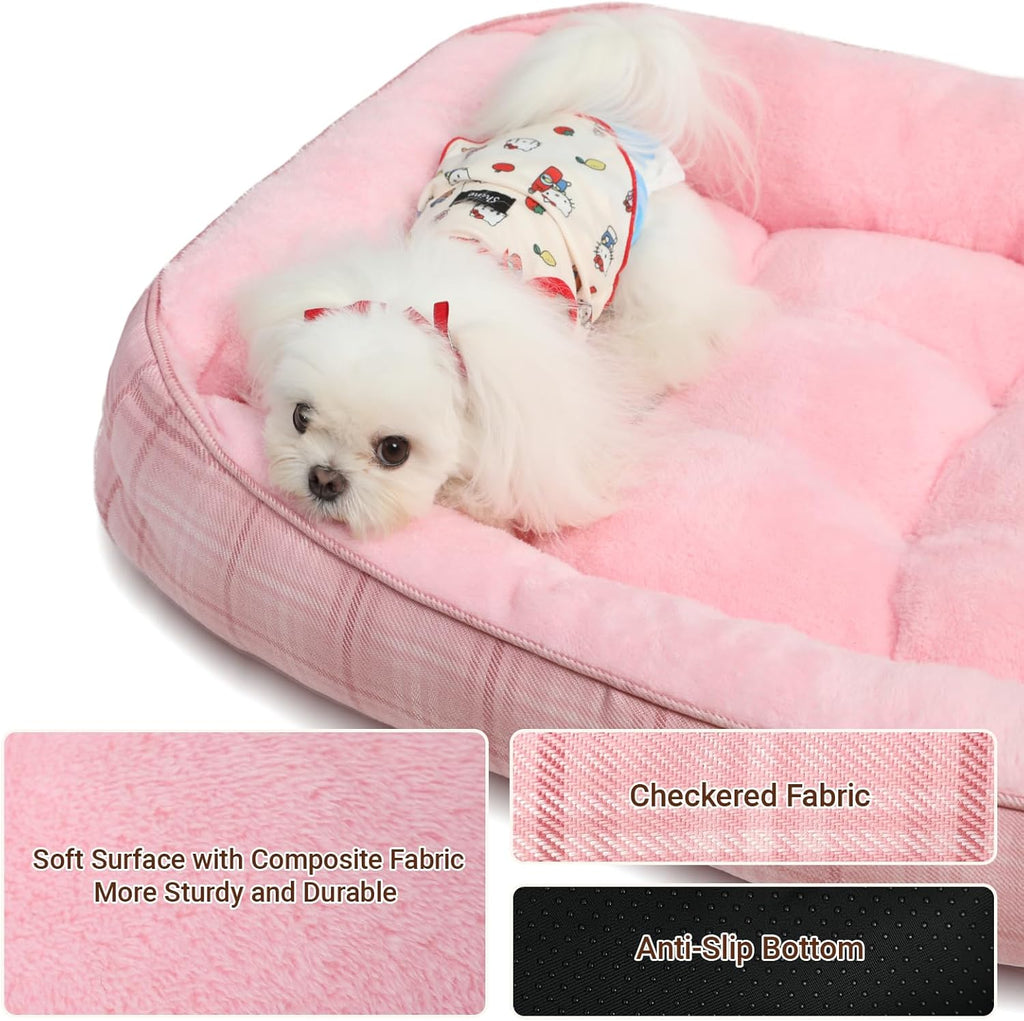 MIHIKK Rectangle Dog Beds for Small Dogs & Cats, Orthopedic Sleeping Pet Bed for Couch with Durable Puppy Cuddler and Anti-Slip Bottom Machine Washable 20 * 18 Inch (Pink)
