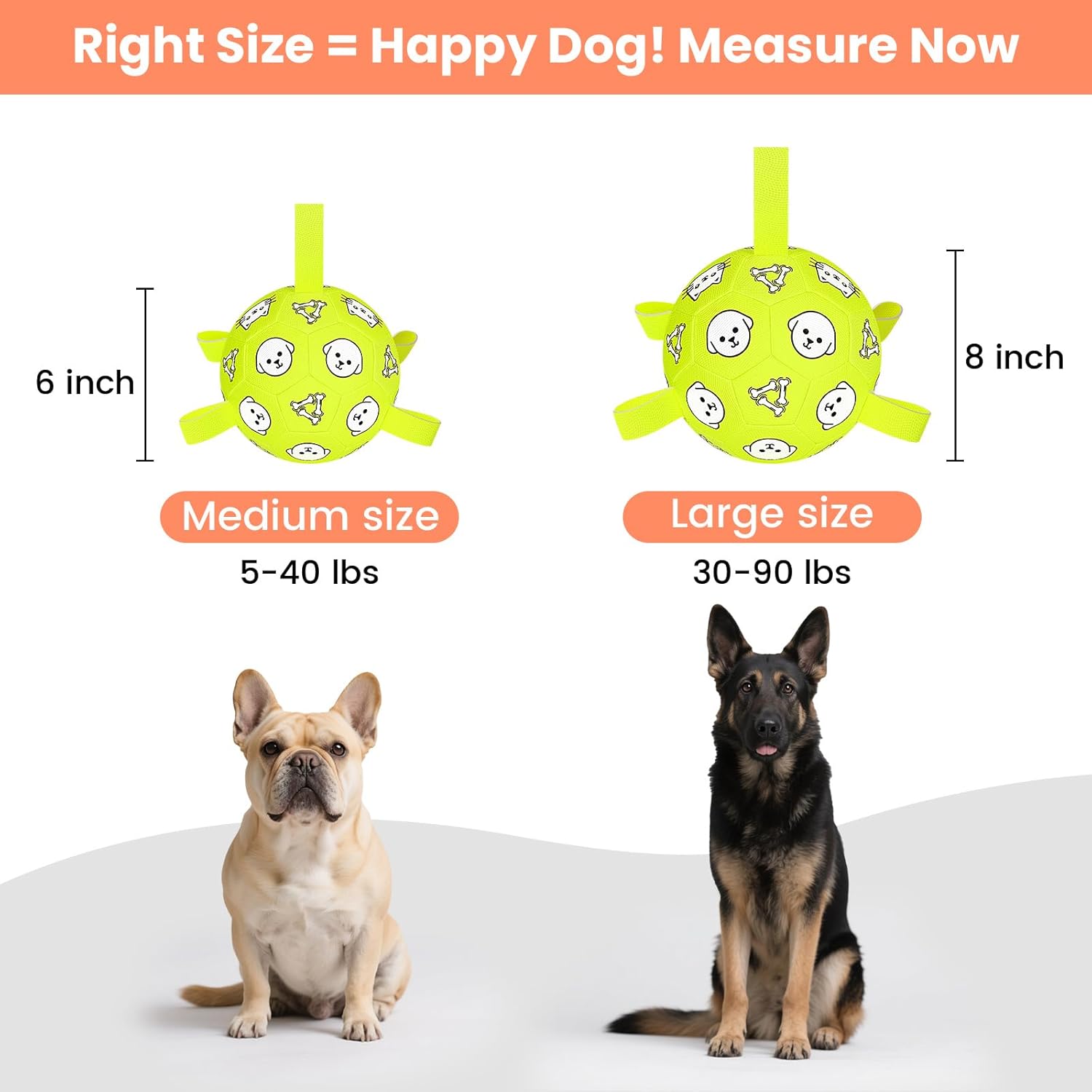 Dog Toys, Durable Dog Soccer Ball with Straps, Interactive Dog Toys, Water Fetch Ball for Tug of War, Puppy Toys for Indoor/Outdoor – Fun Dog Birthday Gift for Small & Medium Dogs, 6 Inch