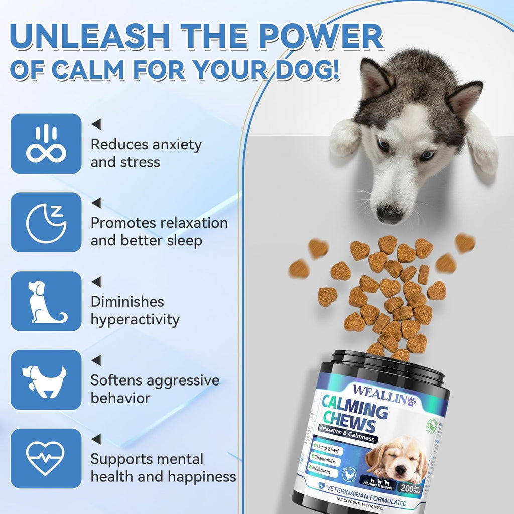 200 PCS Hemp Calming Chews for Dogs 200, Advanced Calming Treats for Dogs with Hemp Oil Melatonin Chamomile for Anxiety Relief, Separation, Stress Relief - Chicken Flavor
