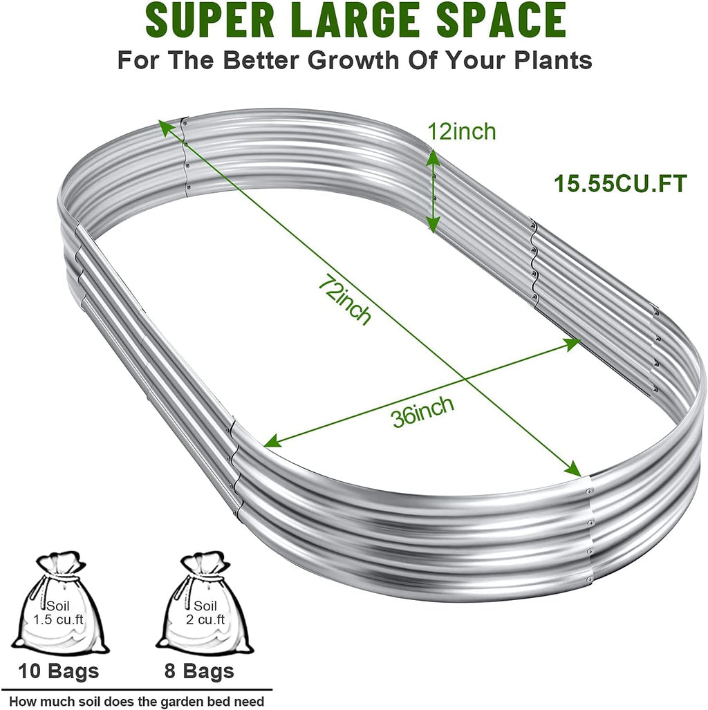 Land Guard Galvanized Raised Garden Bed Kit, 6×3×1ft Raised Garden Boxes Outdoor, Oval Metal Raised Garden Beds for Vegetables...