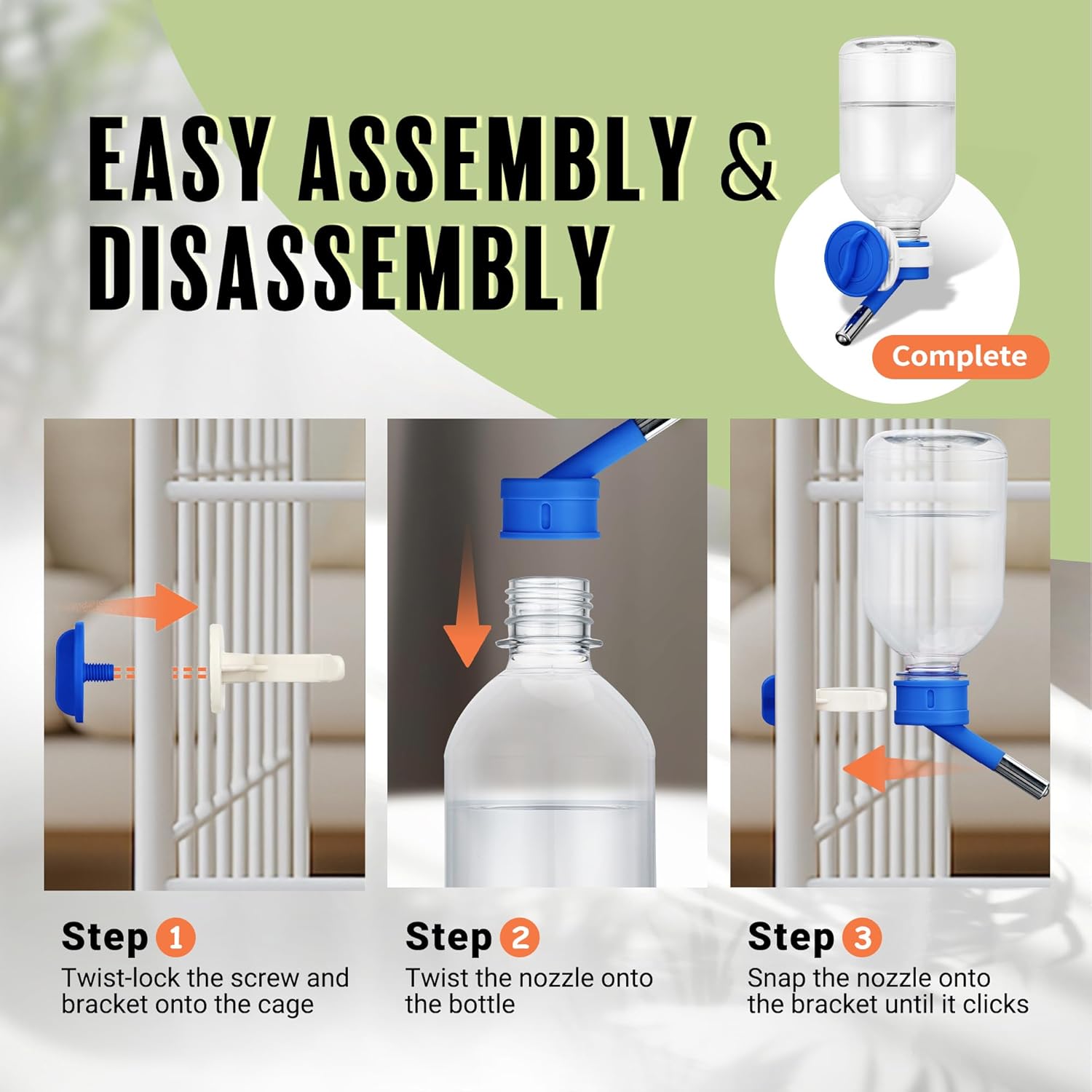 Choco Nose Patented Mini No-Drip Water Bottle/Feeder for Hamsters/Hedgehogs/Gliders/Rats/Mice/Other Small Pets and Animals - for Cages, Crates or Wall Mount. 10.2oz. Nozzle 10mm, Blue (C125)