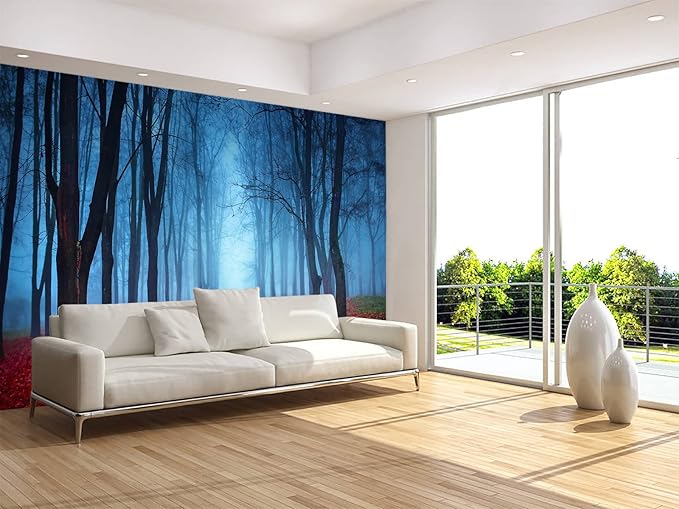 Foggy Forest Wall Mural Living Room Wallpaper for Bedroom TV Background (Not Peel n' Stick)
