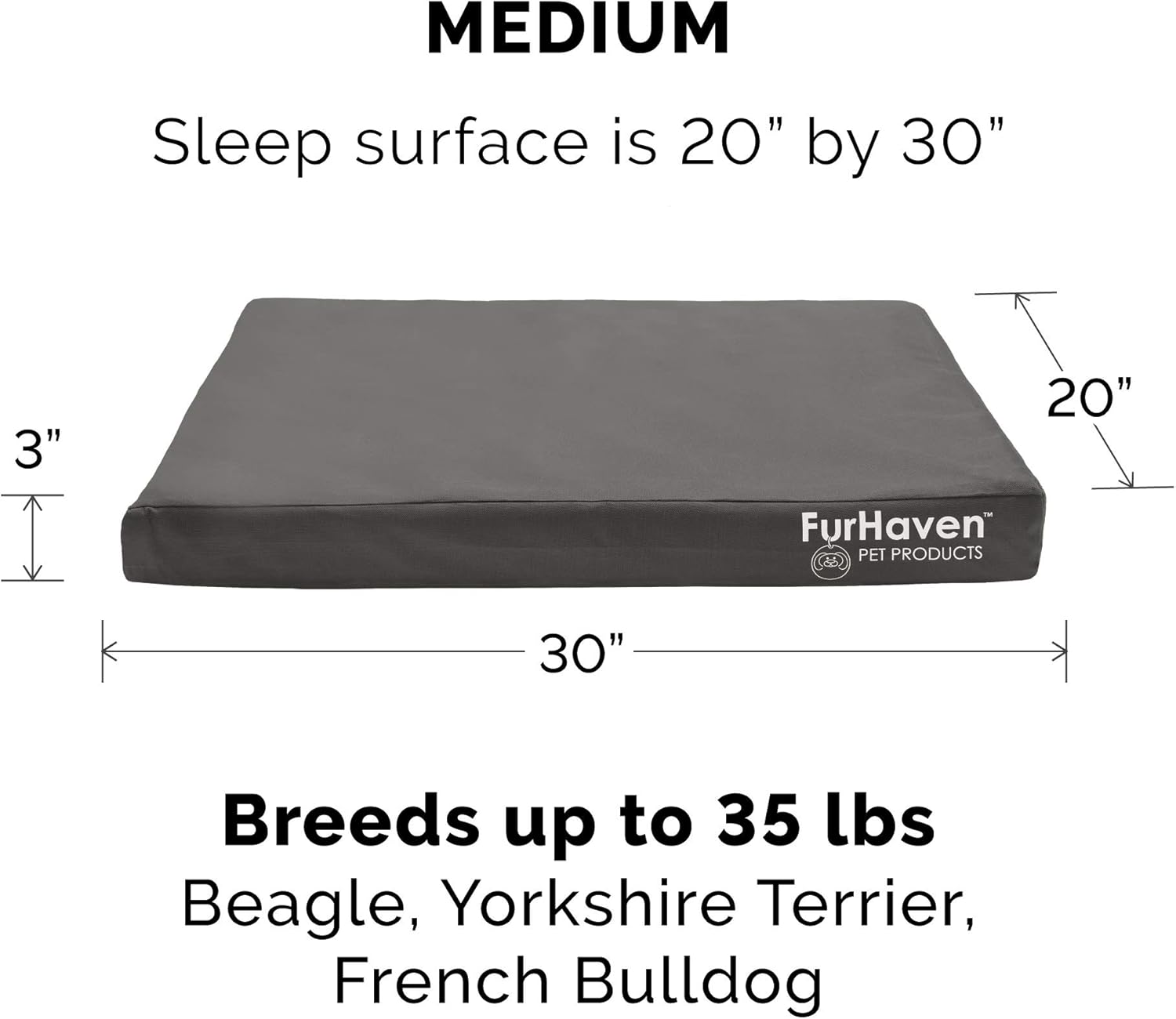 Furhaven Water-Resistant Cooling Gel Dog Bed for Medium/Small Dogs w/ Removable Washable Cover, For Dogs Up to 35 lbs - Indoor/Outdoor Logo Print Oxford Polycanvas Mattress - Stone Gray, Medium