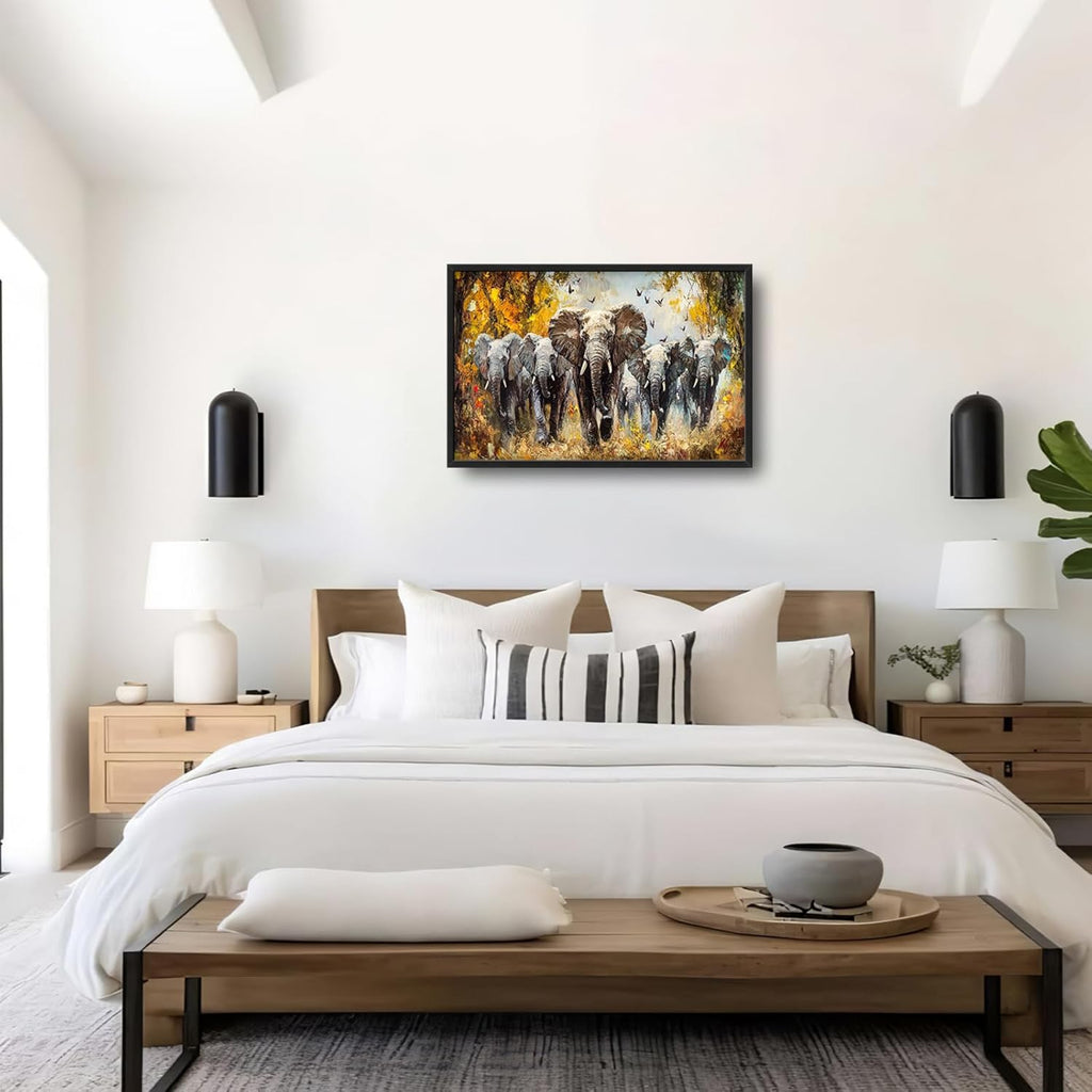 Extra Large Elephant Framed Wall Art for Living Room,Oversized Elephants Wild Animal Pictures Wall Decor,Forest Landscape Canvas Print Painting Modern Artwork Bedroom Office Bathroom 36L" x 24W"