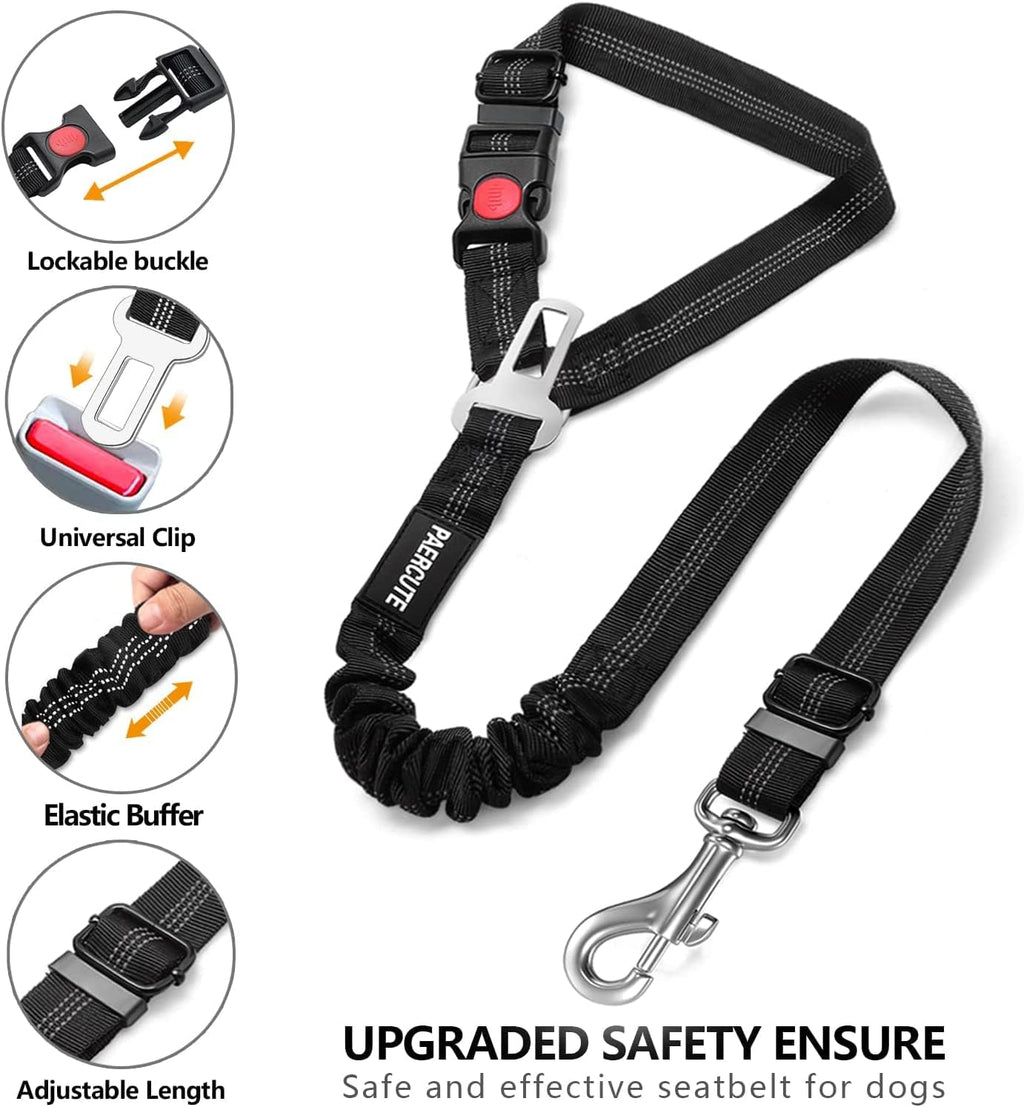 2 Piece Set Retractable Dog Car Seatbelts - Adjustable Pet Seat Belt for Vehicle Headrest Restraint - Heavy Duty & Elastic & Durable Car Harness