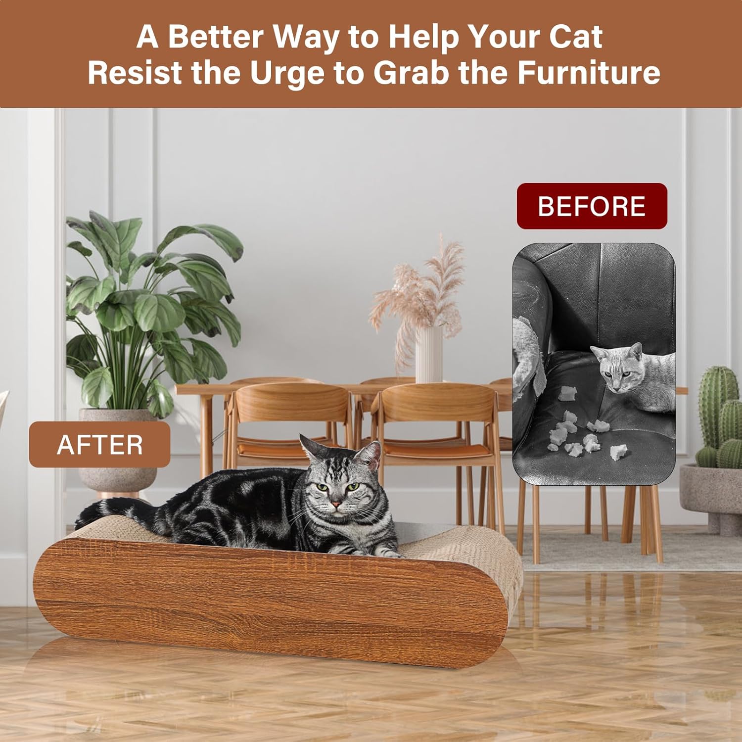 Cat Scratcher, Cardboard Lounge Bed, Bone Shape Design, Recyclable Corrugated Scratching Pad, Stable and Durable, Furniture Protector, Reversible, Brown
