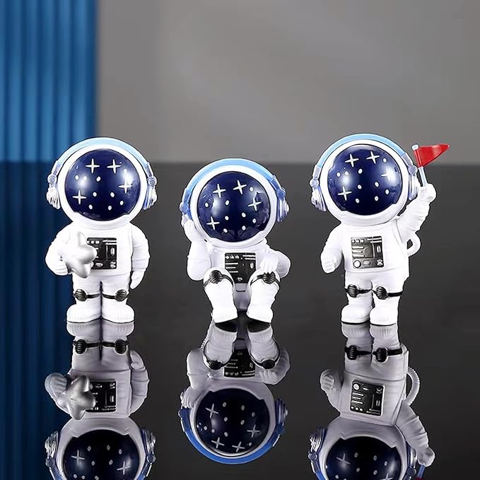 Blue Stars Astronaut Statues, Resin Space Theme Figurines Cake Toppers Shelf Room Decor