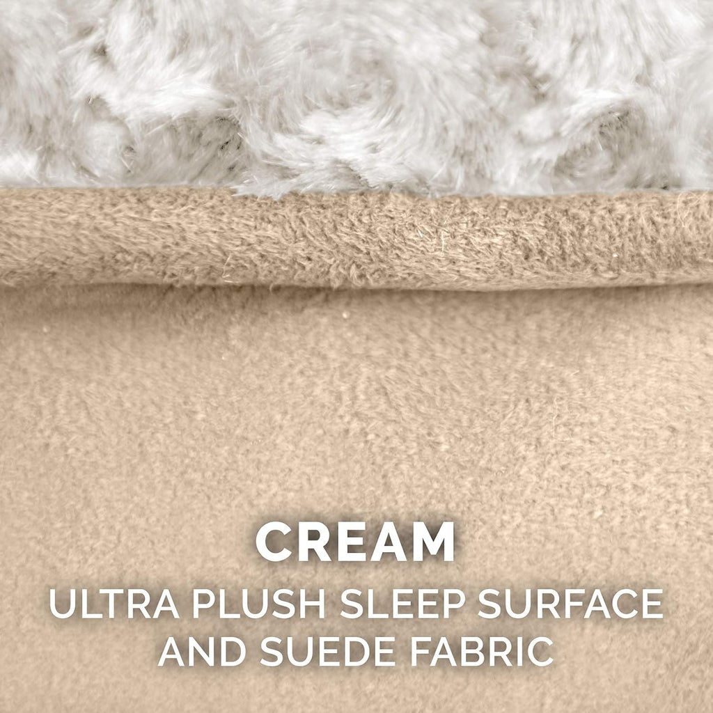 Furhaven Orthopedic Dog Bed for Extra Large Dogs w/ Removable Washable Cover, For Dogs Up to 180 lbs - Ultra Plush Faux Fur & Suede Luxe Lounger Contour Mattress - Cream, Giant/XXXL