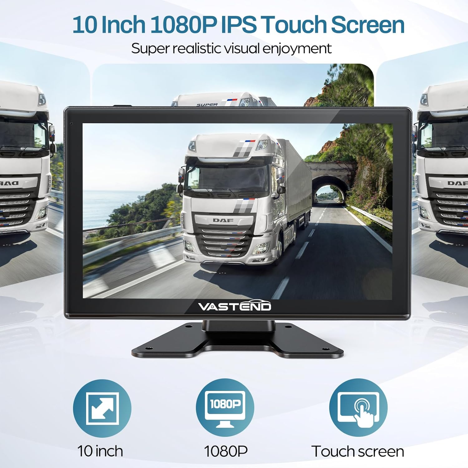 Truck Camera System Kit, Backup Camera with 10” Touch Monitor & 4 Cameras, 1080P IR Night Vision Rear View Camera for Bus, Semi-Truck, Trailer, RV, Camper, Included 64GB Card