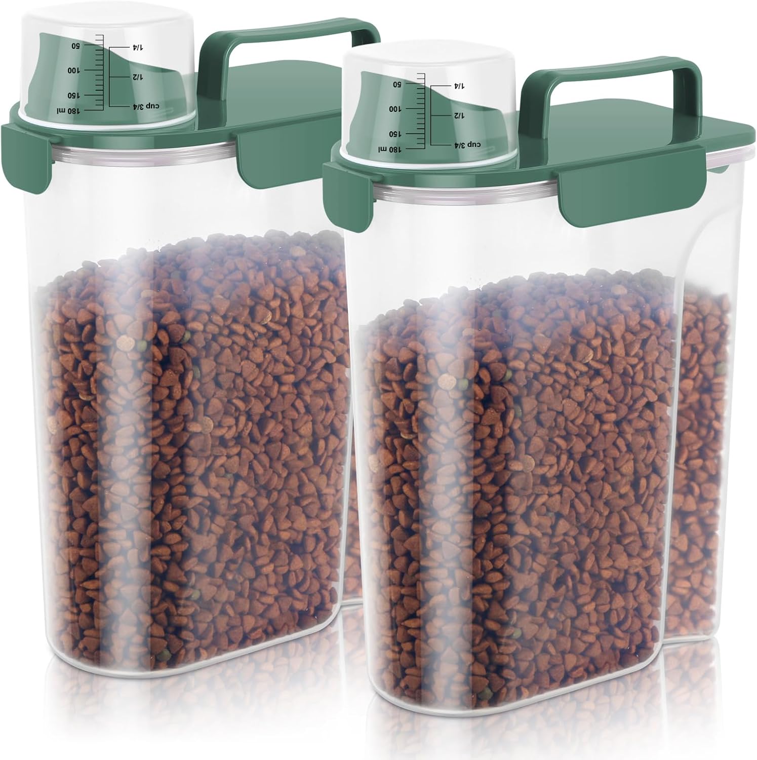 5lbs Cat Dog Storage Container Portable with Upgraded Large Spout and Cup, Plastic Pet Food Dispenser BPA-Free for Small Animal Kibble, Bird Seed, Oatmeal, Rice, Flour, Brown Sugart-2 Set Royal Green