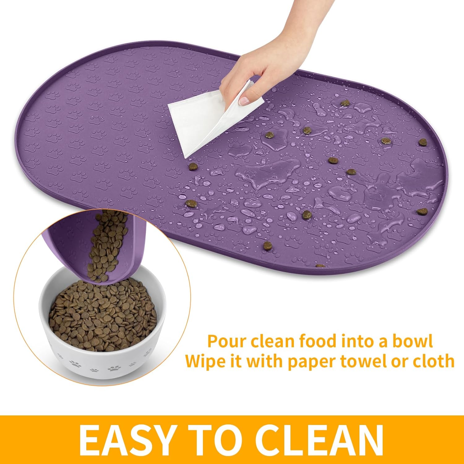 KPWACD Dog Food Mat Anti-Slip Bowl Mats for Food and Water, High-Lips Waterproof Pet Placemat Prevent Messy Spills to Floor, Silicone Puppy Feeding Trays for Large Medium Small Dogs Cats