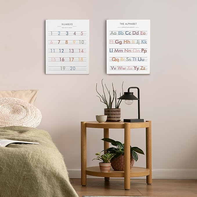 Ryeolo Alphabet Canvas Prints - Wall Art for Kids, Safari Nursery Decor, Boho Rainbow Art for Living Room, Classroom, Playroom - 12x16 Inches, Set of 2