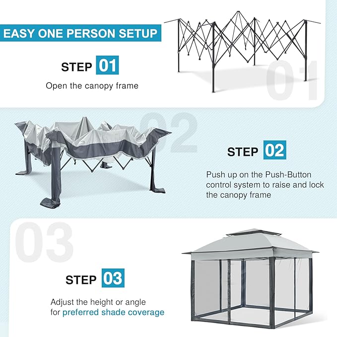 EAGLE PEAK 11x11 Pop Up Gazebo with Mesh Netting, Easy Up Screened Canopy for Patio and Backyard, Easy Set up Outdoor Gazebo (Gray)