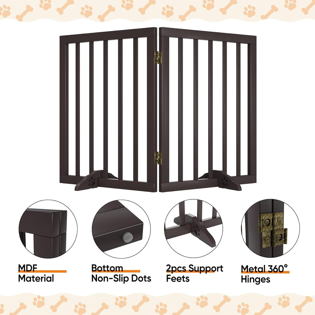 Freestanding Foldable Dog Gate 2 Panel,Fully Assembled Dog Gates for Doorways, Wooden Pet Gates for The House, 24-inch Tall Pet Gate Indoor