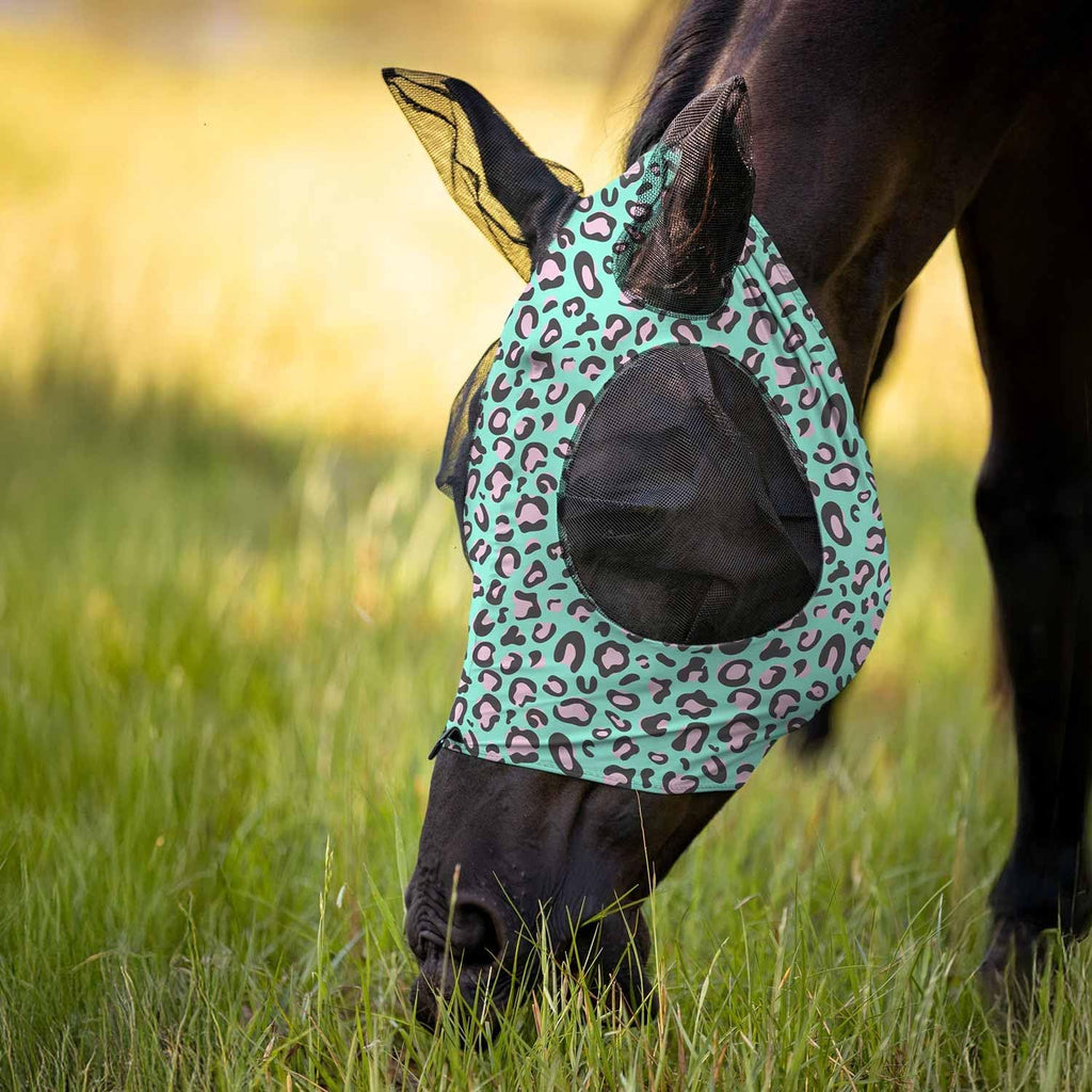 Jeffers Expression Lycra Horse Fly Mask – Oversize, Party Cheetah – Lightweight Stretch Horse Mask with Mesh Eyes & Ears, Breathable Lycra Mask for Horses, Equine Summer Apparel & Gear