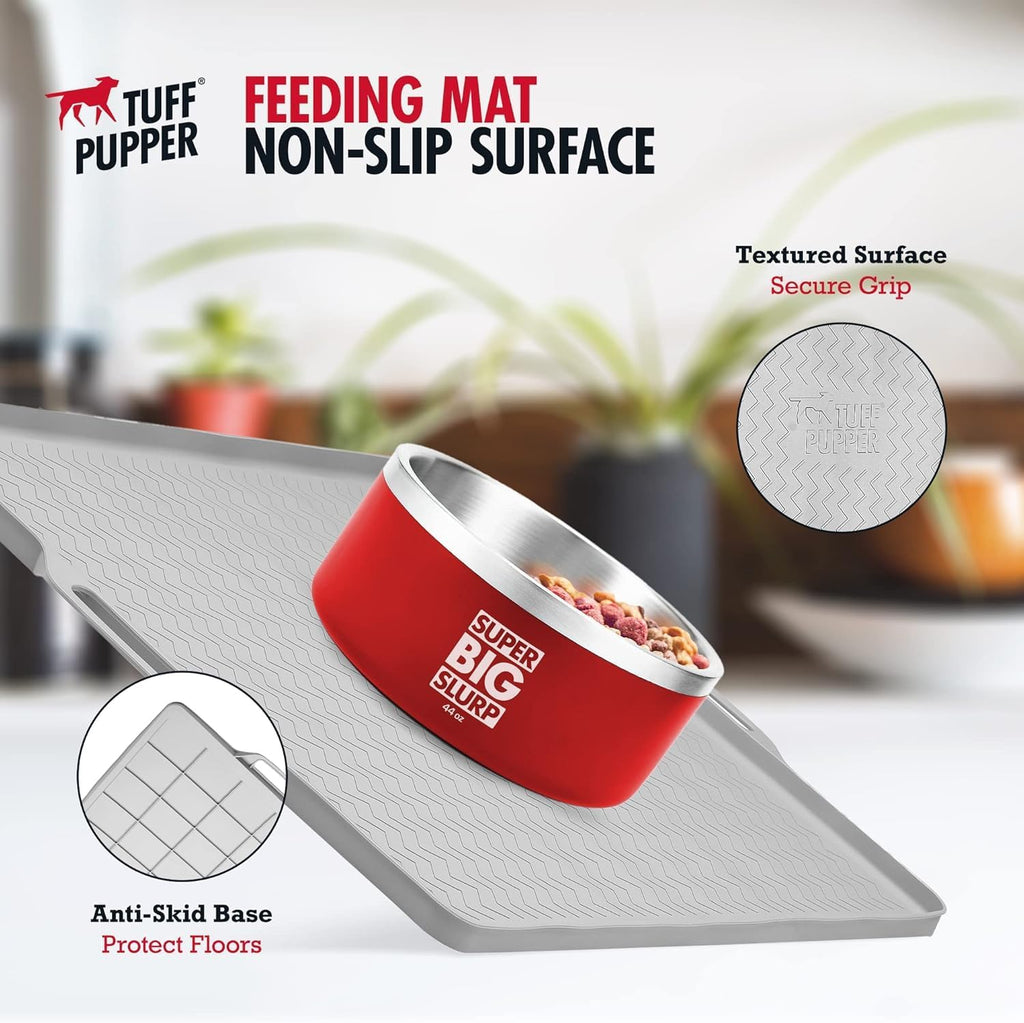 Tuff Pupper 18x12 Small Dog Feeding Mat for Food and Water | Dog Feeding Mats for Floors | Waterproof Puppy Water Bowl Mat | Dogs Placemats Pet Food Tray | Silicone Eating Mats for Cats and Cat Bowls