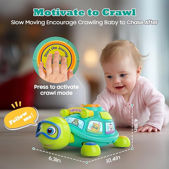 Baby Toys 6-12 Months, Musical Turtle Tummy Time Light up Developmental Infant Toy for 6 7 8 9 10 Month, Educational Bilingual Crawling Toy 6-9-12 Months, Baby Boy Girl Gifts Present