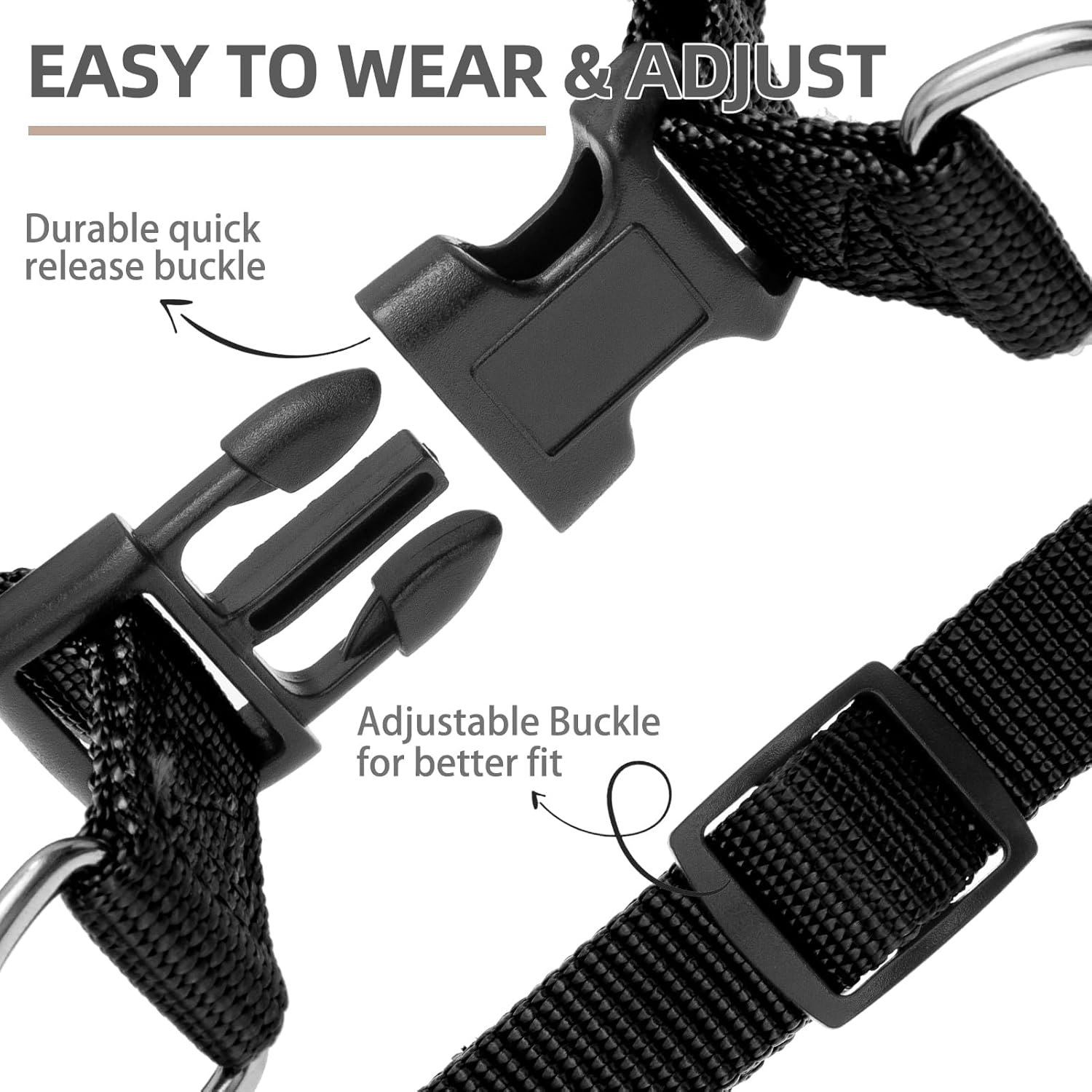PUPTECK No Pull Dog Harness Soft Adjustable Basic Nylon Step in Puppy Vest Outdoor Walking with ID Tag and A-ir Tag Case, Black, XS
