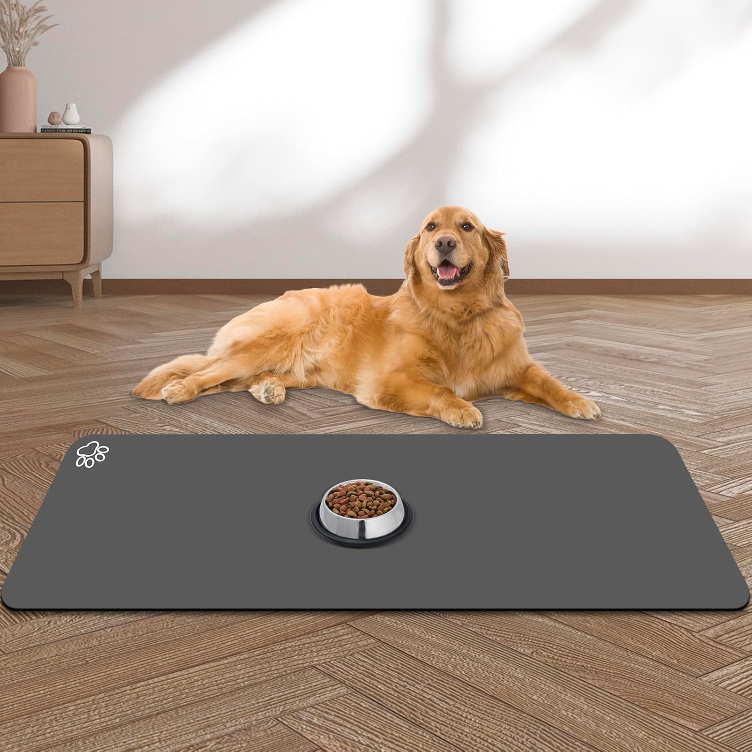 Large Pet Feeding Mat, 39.3"x15.7" Absorbent Quick Dry Dog Mat for Food and Water Bowl, Non Skid Cat Bowl Mat, No Stains for Pet Water Dispenser Pet Supplies for Messy Drinkers
