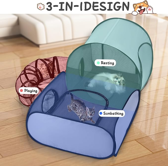 Tailtastic Pet Playpen with Surround Tunnel, Outdoor/Indoor Cat Playpen with - Image 2