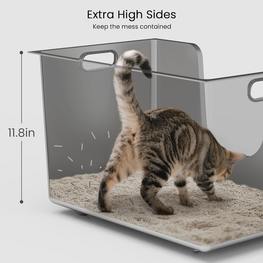 Stainless Steel Cat Litter Box 11.8” High Sides, Large Metal Litter Box with Low Entry for Big Cats, Leak-Proof Pet Toilet Kitty Litter Pan with Wheels for Mobility, Easy to Clean & Non-Stick