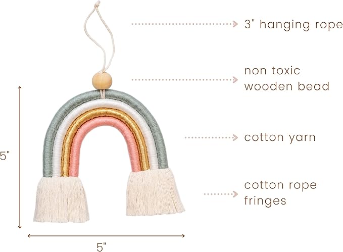 Mila Millie Macrame Wall Hanging | Handmade Woven Tassel Ornament for Home or Nursery Baby Kids Room Decor | Boho Nordic Scandinavian Style (Pink Gold Teal)