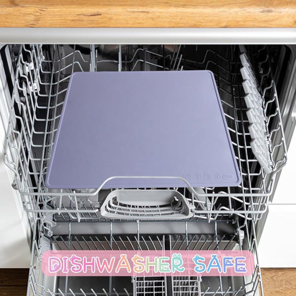 KVK Dog Water Mat 2-Pack 20×16in - Silicone Dog Mats for Food and Water, Non-Slip Pet Feeding Mat for Floors, Waterproof Cat Bowl Mats to Prevent Spills - Silver Gray & Cream