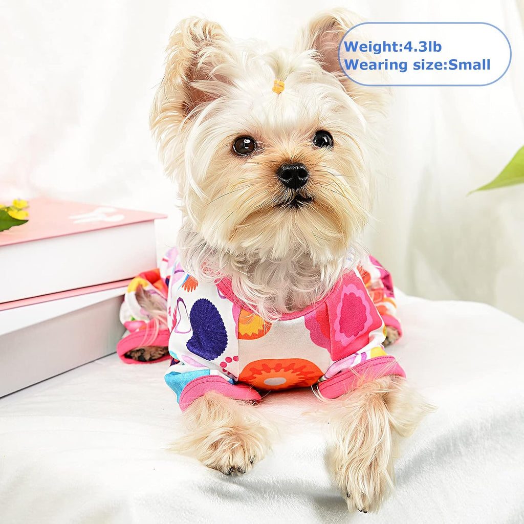 Dog Pajamas Pjs Summer Fall Dog Clothes for Small Dogs Girl - Boy - Medium Size Dogs, Soft Stretchy Puppy Clothes Doggie Onesies Cat Pet Jammies Outfit Floral