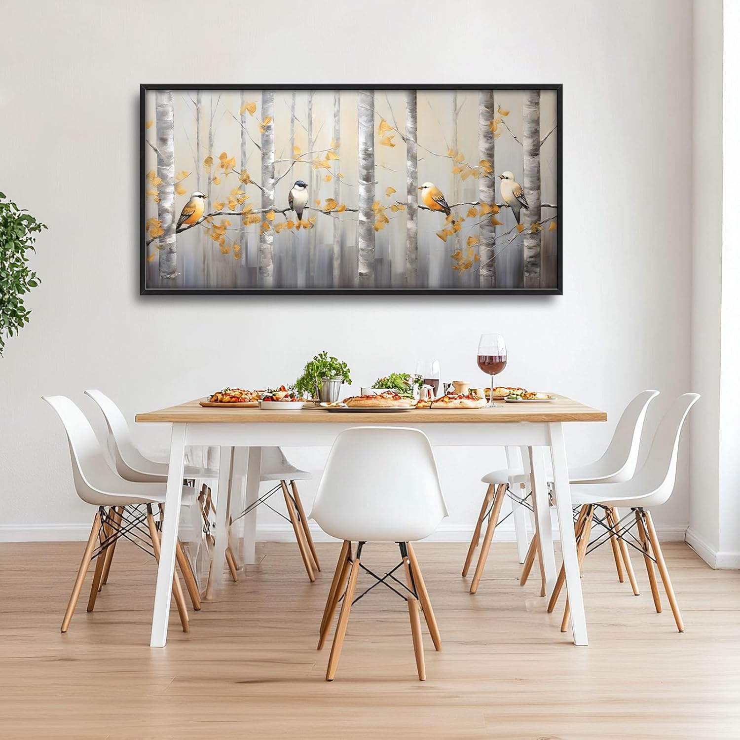 Quorin Bird Large Wall Art Abstract Forest Birds Pictures Wall Decor Yellow Woods Branches Tree Canvas Print Painting Artwork for Bathroom Living Room Bedroom 60L x 30W