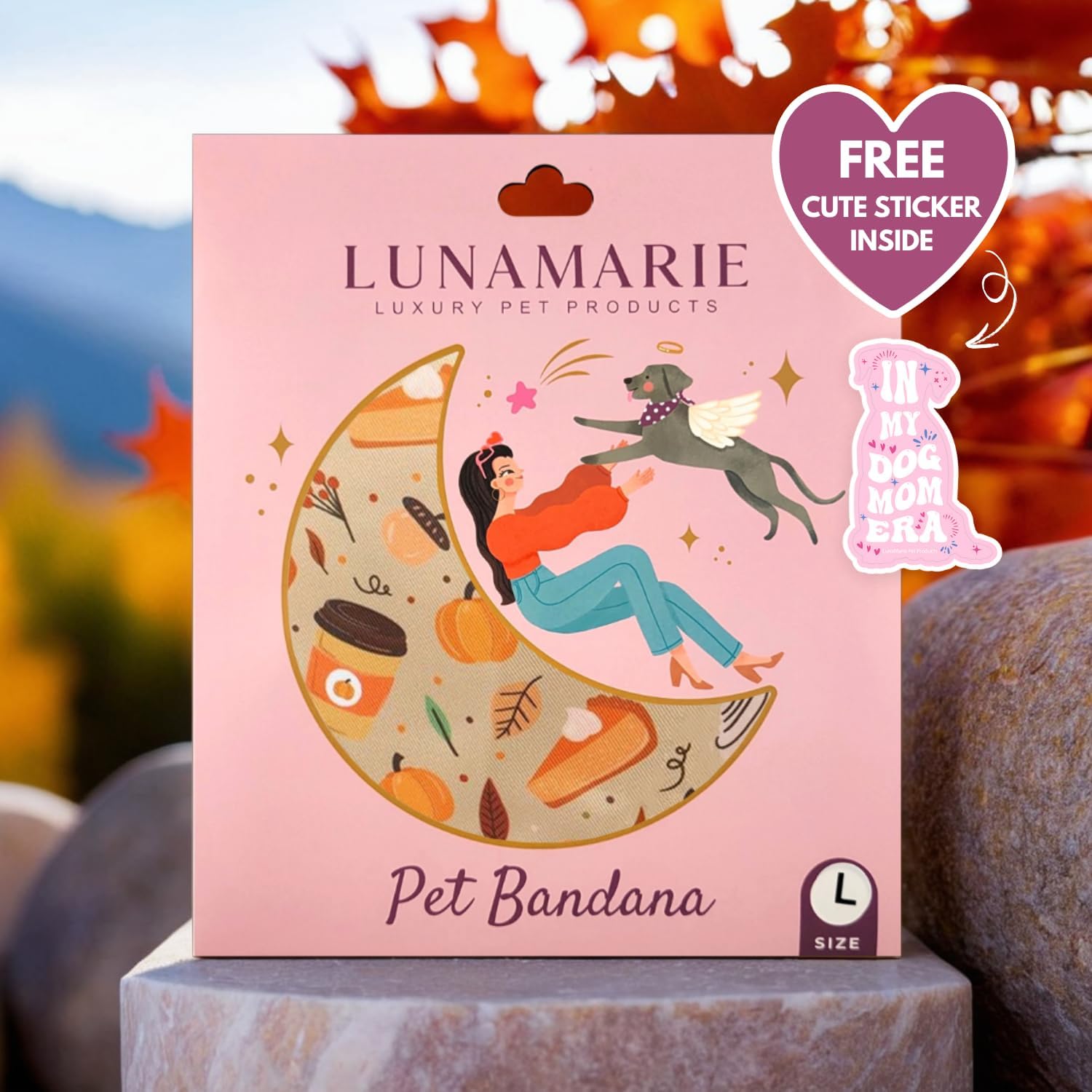 LunaMarie - Luxury Dog Bandanas - Pumpkin Spice Fall Design | Premium & Silky Poly Fabric | 100% Handmade Quality | Custom Shape Dual Layered Reversible Small, Medium, Large Pet (Fall Sweets, Small)