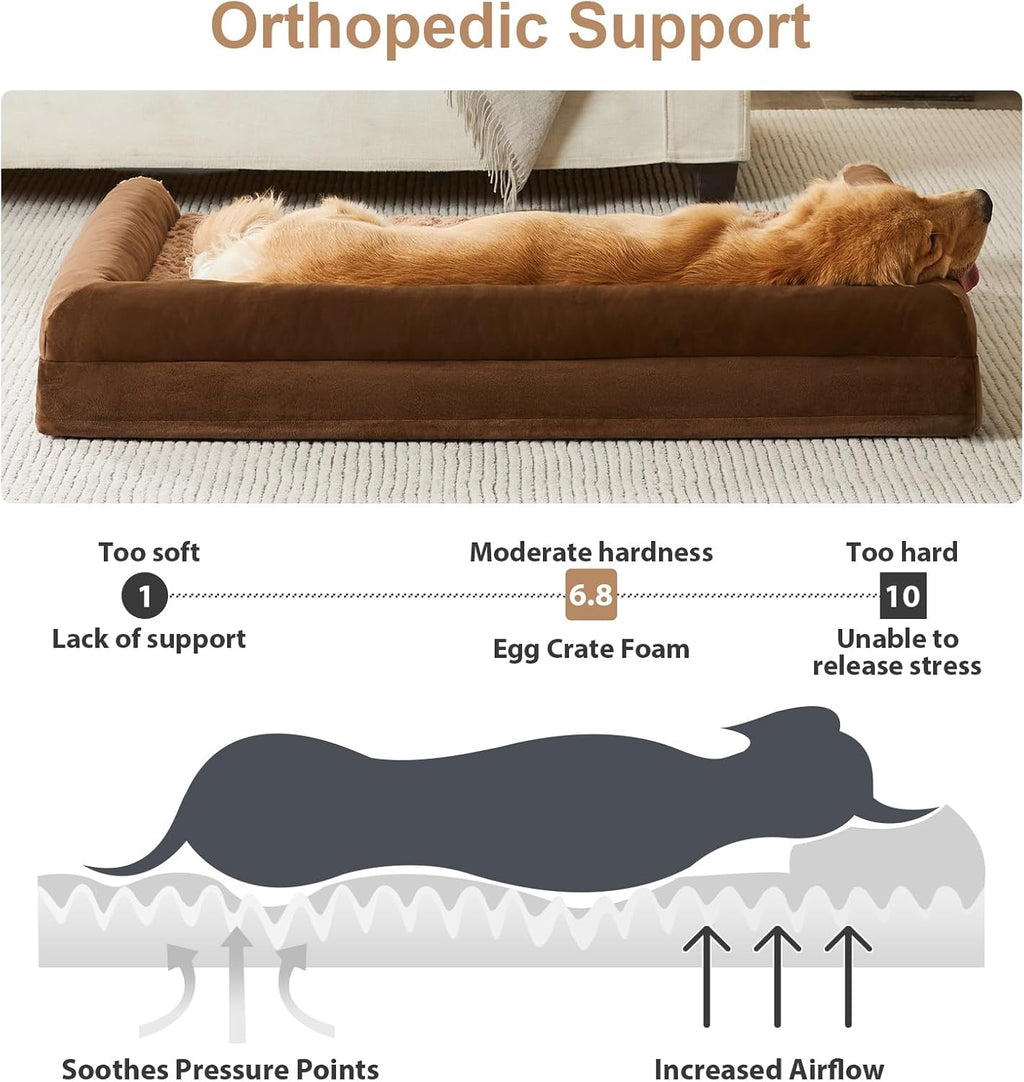 BFPETHOME Dog Beds for Large Dogs, Orthopedic Dog Bed for Medium Large Dogs,Big Waterproof Couch Pet Bed with Removable Washable Cover