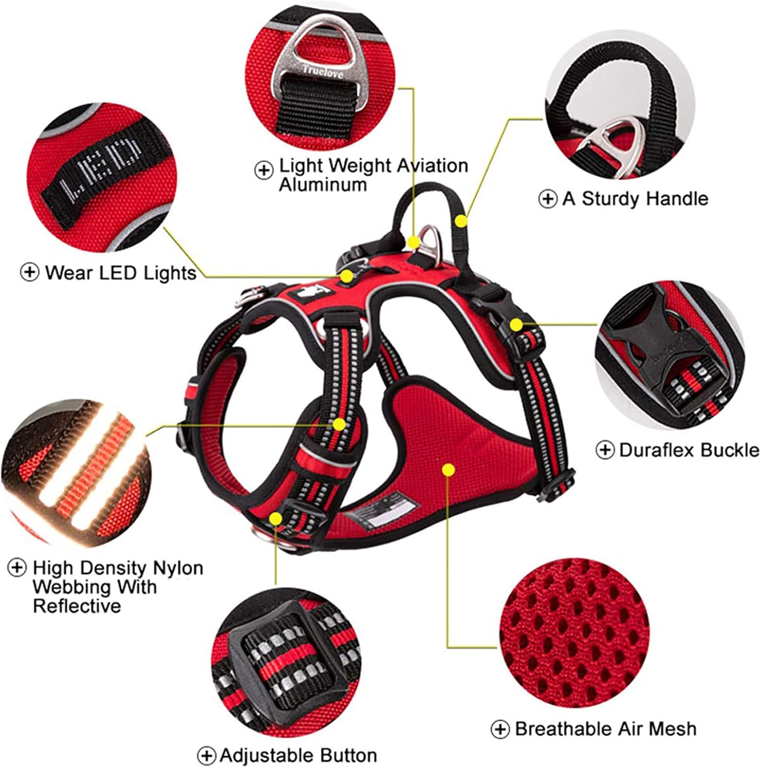 TRUE LOVE Dog Harness No Pull Nylon Reflective Pet Harness Adjustable Comfortable Control Step-in Brilliant Colors Truelove TLH56512 XL Black