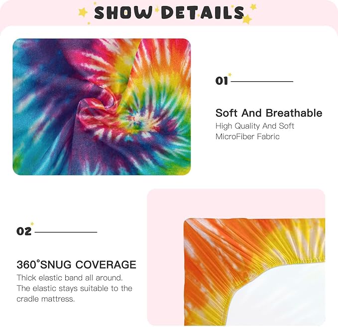 Tie Dye Rainbow Crib Sheets Soft Breathable Fitted Baby Crib Sheets Mattress Cover for Girl Boys, 52" x 28" x 9"
